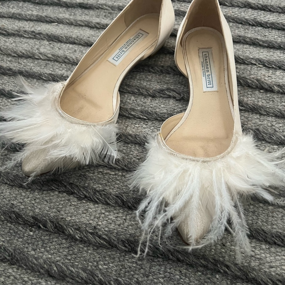 White Feathered Flat Shoes by Shannon Britt